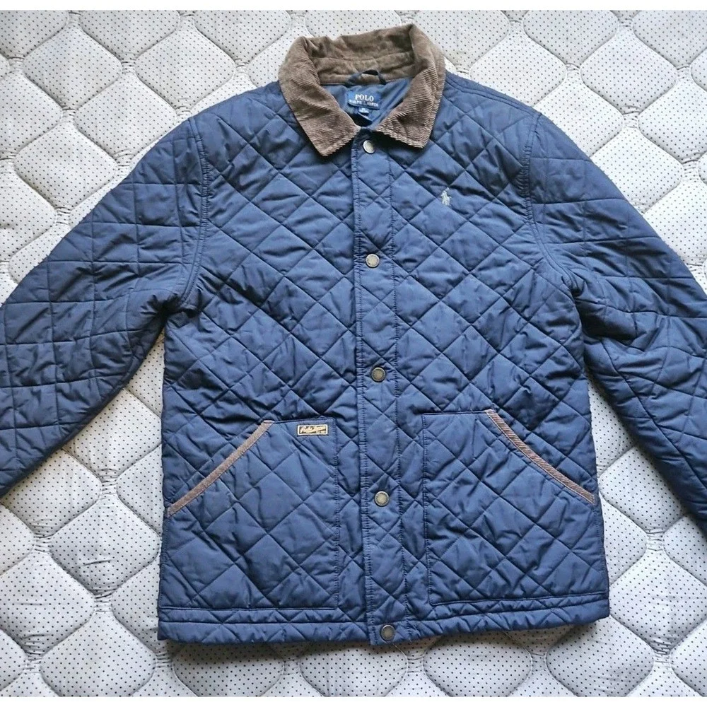 Polo Ralph Lauren Boys XL 18/20 Quilted Jacket Navy Blue Barn Coat Corduroy...